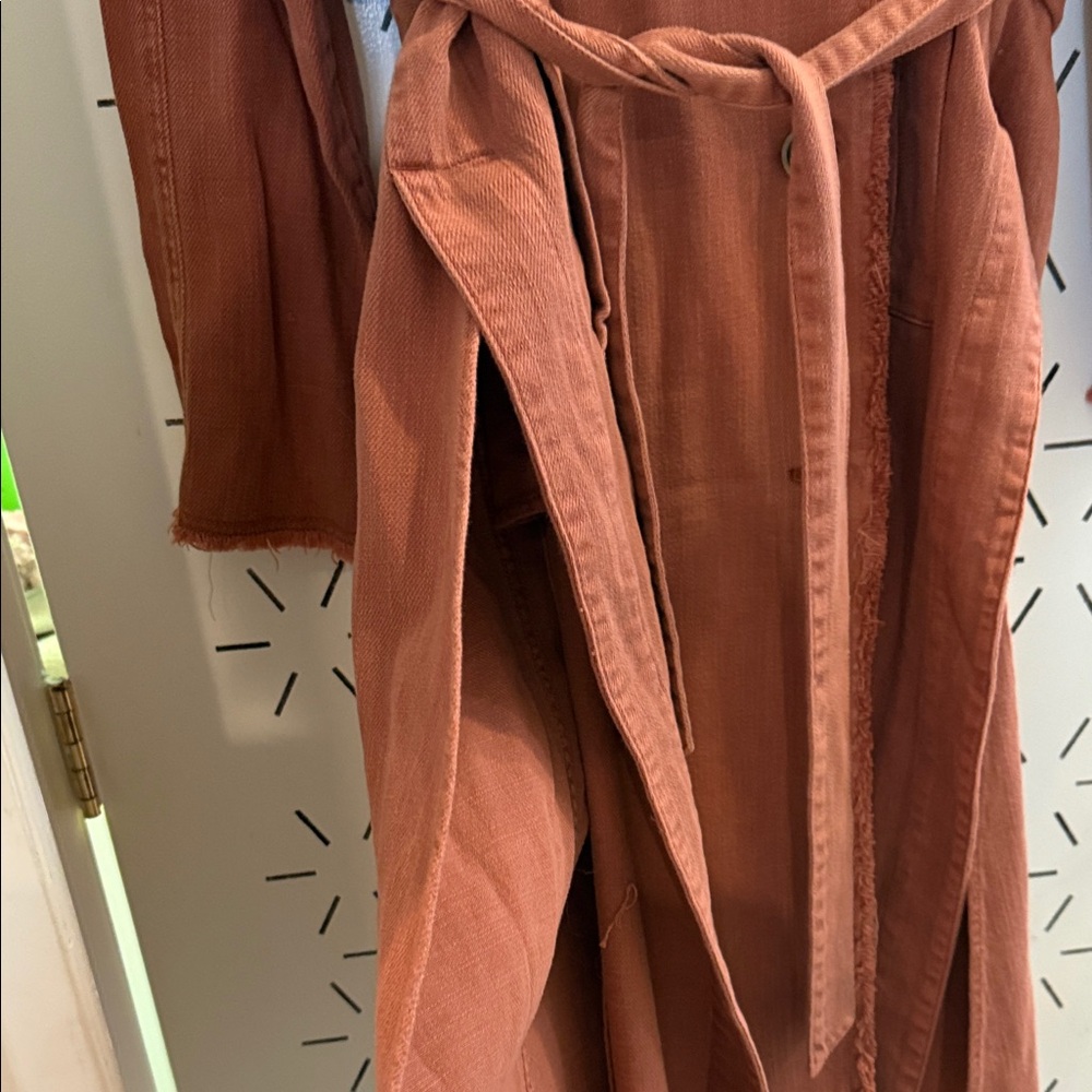Free People Rust Trench Coat with Frayed Trim - Picture 2 of 5